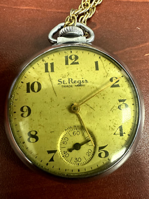 Ingraham St Regis Pocket Wind Up Watch Brass Back Starts/Stops Needs Repair