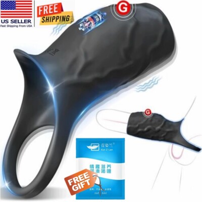 Vibrating Penis Extender Sleeve Cock Ring Vibrator Extension Men Couple Sex  Toys