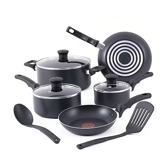 T-Fal Essentials 10-pc. Nonstick Cookware Set. 3210 Black missing medium lid