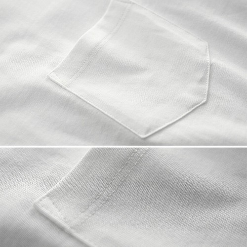 Mens Cotton T-shirt Thick Crew Neck Tee Shirt Tops Short Sleeve Pocket - Picture 10 of 20