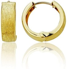 Reversible Shiny and Textured Huggie Hoop Earrings Real Solid 14K Yellow Gold