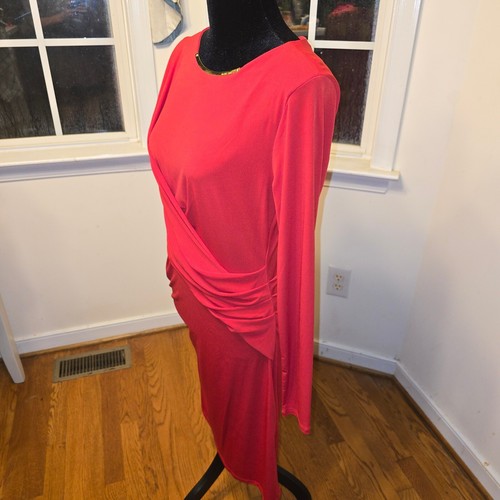 Michael Kors Red Sheath Dress Gold Accent Long Sleeve Party Dress - Picture 4 of 8
