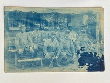 Old Cyantype Real Photo of Japanese Soldiers Vintage Postcard Light