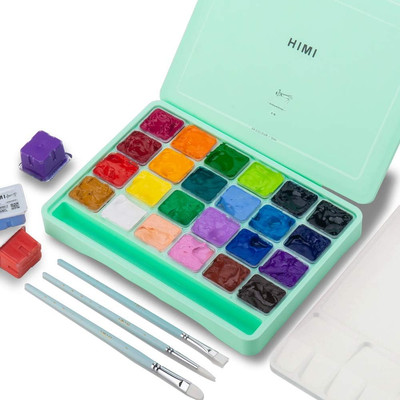 HIMI Gouache Farben Set, 24 Farben X 30 Ml, Einzigartiges Geleebecher-Design Mit