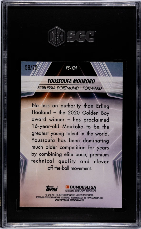 Youssoufa Moukoko 2020-21 Topps Chrome Sapphire Future Stars Green /75 SGC 8.5 - Image 2 of 2