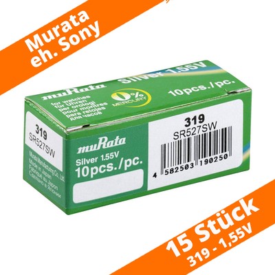 15 x Murata eh. Sony 319 SR527SW SR64 Uhren Batterie Knopfzelle Silberoxid 1,55V