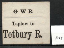 Great Western Railway. GWR - Luggage Label (1858) Taplow to Tetbury R
