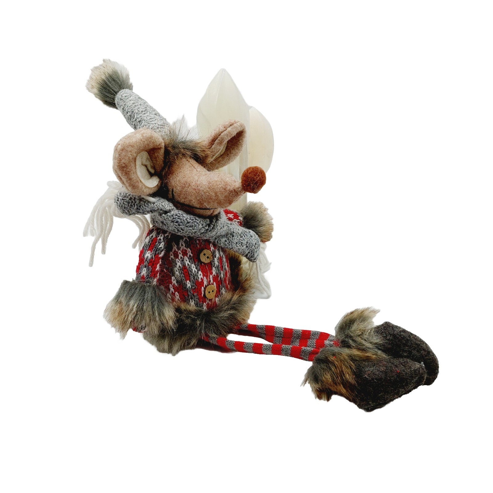 Mouse Plush Brown Shelf Sitter Felted Long Legs Gray Hat Scarf Stuffed