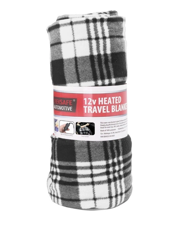Treksafe Automotive 12v Heated Travel Blanket Black u0026amp; White NEW | eBay