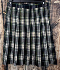 Vintage Blue Scotch Plaid Pleated Midi Skirt Womans 10P Wool Preppy Academia USA