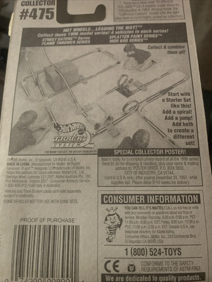 Rare  Hot Wheels 1995 Mattel Forklift #475 Blue Card Vintage  - Image 2 of 2