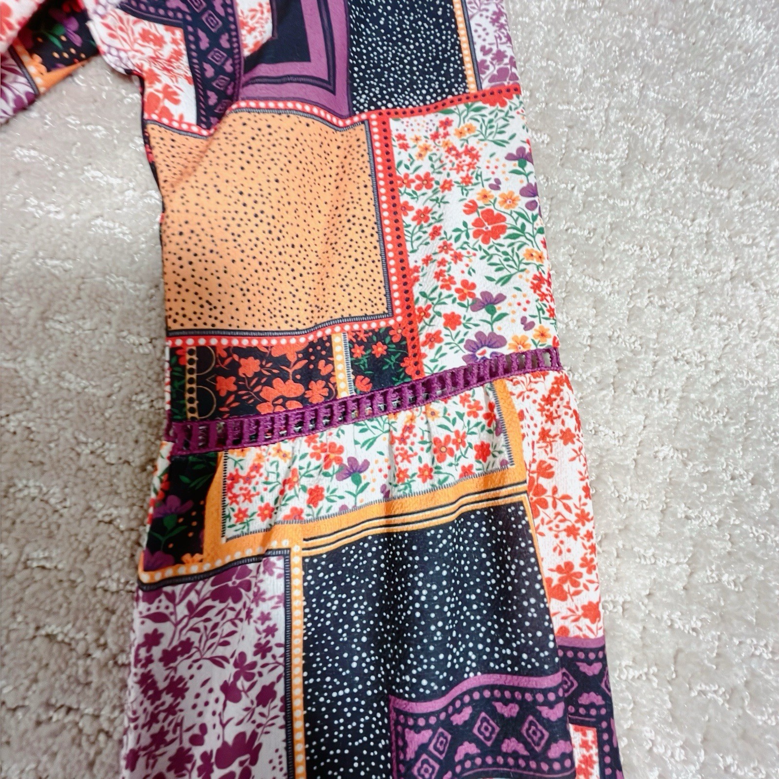 Multicolor Patchwork Blouse Women’s Size Small Fl… - image 11