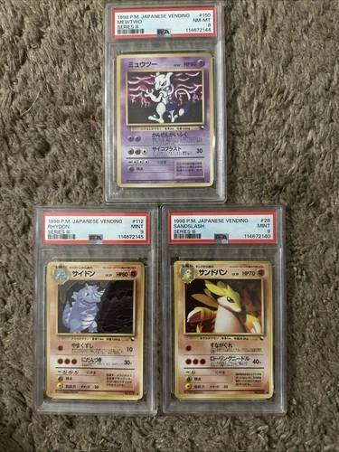 1998 P.M Japanese Vending Series III Set Rhydon PSA 9 Mewtwo PSA8 Sandslash PSA9