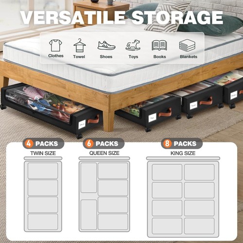 with Wheels Under Bed Storage Box Storage Rack for Clothes Shoes Blankets - Picture 6 of 10