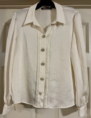 NWOT Zara Quiet Luxury Old Money Pearl Cluster Button Mob Wife Silky Crepe L