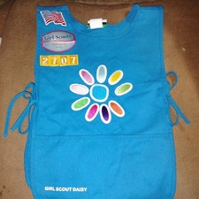 Daisy Girl Scouts Blue Tunic Apron Smock Vest Uniform Pins Badges - X
