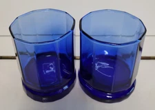 2 ANCHOR HOCKING COBALT BLUE 10 PANEL LOWBALL TUMBLERS 3.5 INCH HOLDS 10 OZS