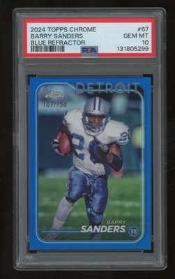 BARRY SANDERS 2024 TOPPS CHROME BLUE REFRACTOR #67 107/150 PSA 10
