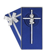 Silver Boy Baptismal Cross Wall Art 7 Inch Hand Polished Nursery Decor
