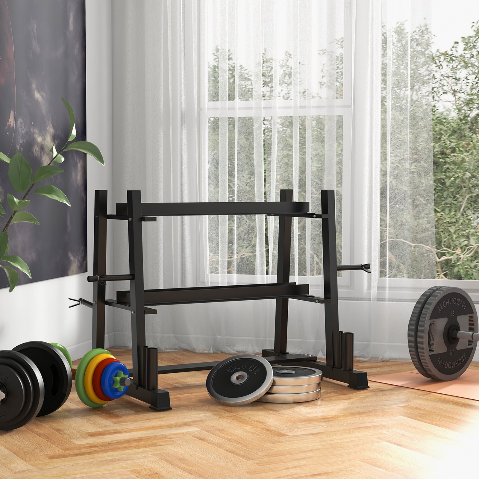 SPORTNOW Rastrelliera per Pesi Kettlebell e Manubri in Acciaio Nero foto 3
