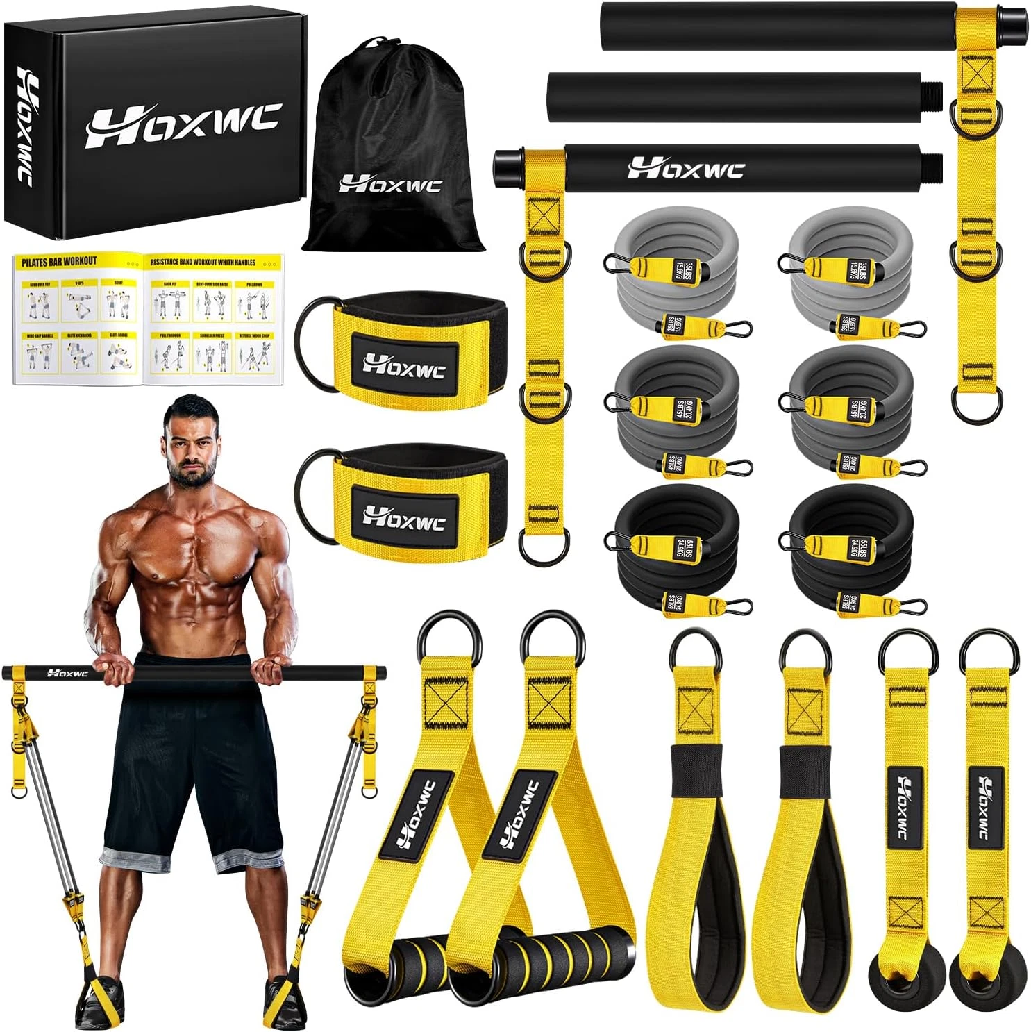 Portable Pilates Bar Kit with Resistance Bands for Full Body Workout