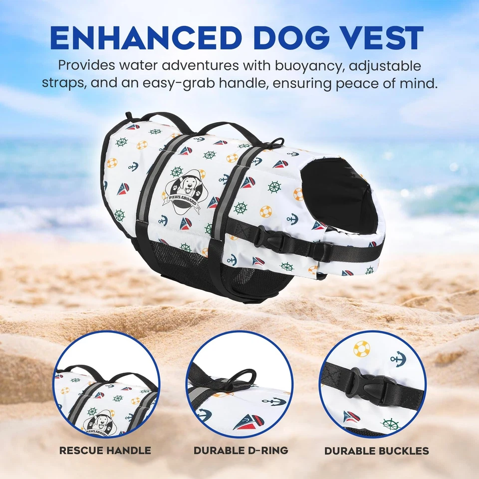 Nautical Dog Life Jacket Large Adjustable Safety Vest with Handle Reflective ... - Image 3 of 4