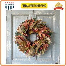 HipTree 20 Inch Fall Wreath for Front Door with Maple Leaves Berries