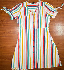 a.n.a. Womens XL Striped Button Front Midi Dress Tie Sleeve Boho Multicolor 22
