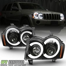 For 2005-2007 Jeep Grand Cherokee Black LED Tube Projector Headlights Headlamps