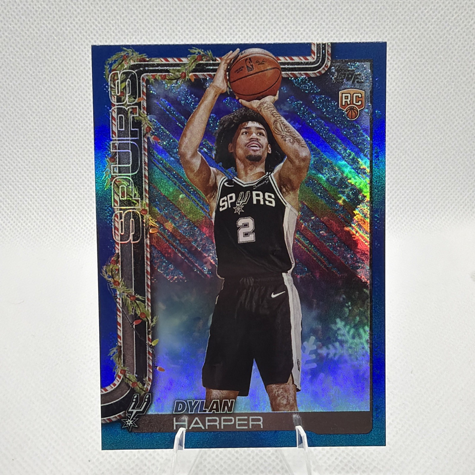 2025-26 Topps Holiday - Dylan Harper #H162 Holiday Metallic Blue Glitter (RC)