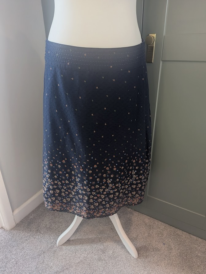 FatFace Womens Blue Floral Cotton Midi A-Line Skirt UK Size 14