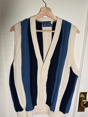 Vintage Peconic Bay Traders Sweater Vest Men s XL Blue Striped Cable Knit USA