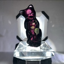 Fenton Glass Cat 4  Black Purple Sitting Figure Hand Painted Signed CC Hardman