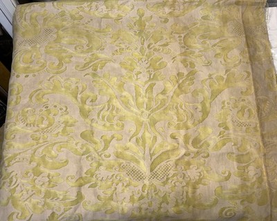 Vintage 1930 s Italian Chartreuse Green Fortuny Fabric Panel 105  by 70 1/2 