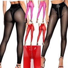 US YiZYiF Women Zipper Crotch Bodycon Pencil Pants Wetlook Leather Skinny Party