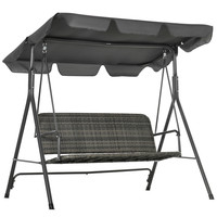 Rattan Swing Chair 3-Person Grey 167x112x153cm Metal Frame Adjustable Canopy Max