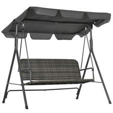 Image of Rattan Swing Chair 3-Person Grey 167x112x153cm Metal Frame Adjustable Canopy Max