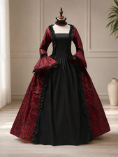 Victorian Renaissance Gothic Floral Gown Medieval Flare Sleeve Formal Dress