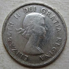 CANADA 1957 QUEEN ELIZABETH II/CARIBOU 80% SILVER  25 CENT COIN (KM# 52)