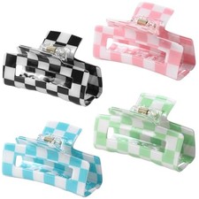 4 Pack 3 Inch colorful Hair Claw Clips for Women, Medium Rectangle Checkered