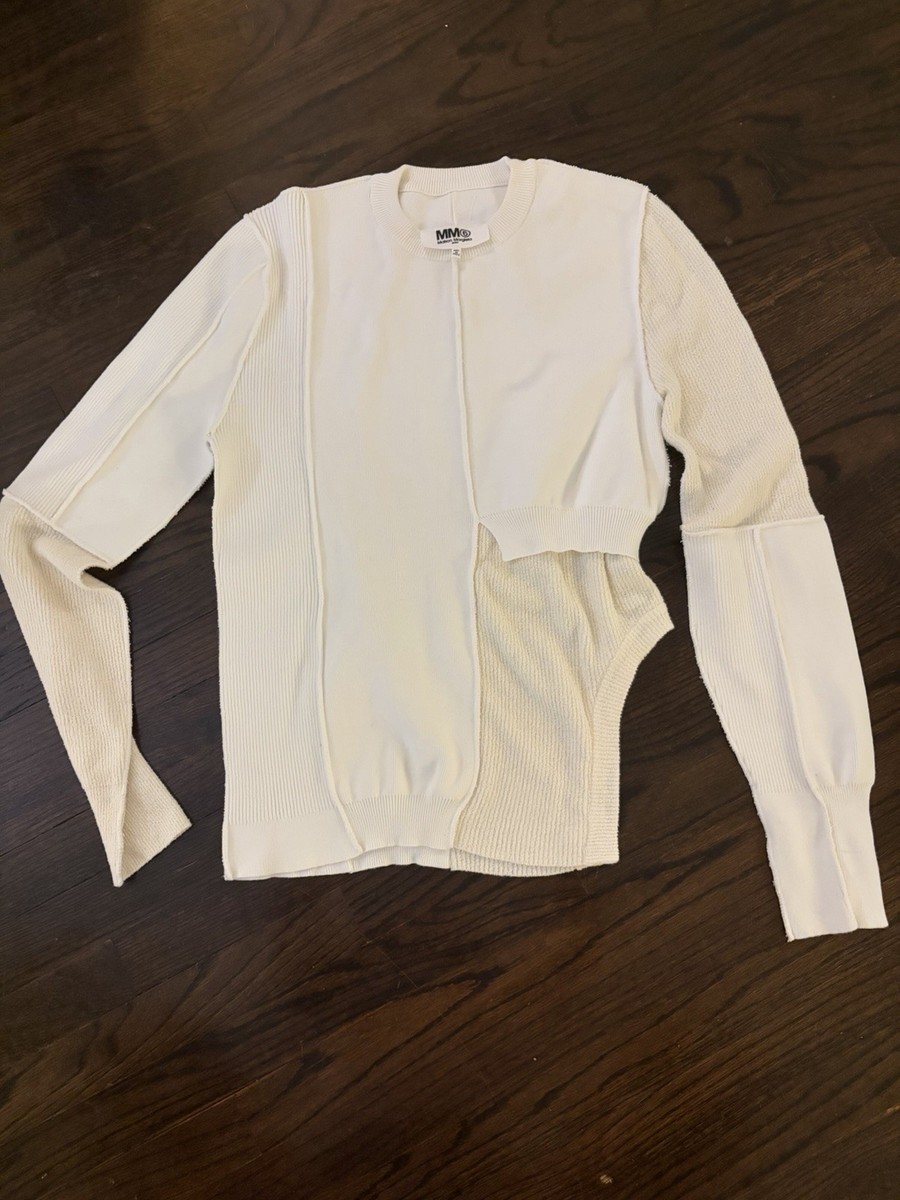 MM6 Maison Margiela / エムエムシックスメゾンマルジェラ | 2022SS | OVERSIZED SWEATER IN WHITE 異素材 ニット | S | アイボリー/ホワイト | レディース MM6 Maison Margiela White Asymmetrical Knit Pullover Sweater Long