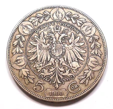 Austria 1900 SILVER 5 Corona F-VF ** BEAUTIFUL Franz Joseph I Double EAGLE Coin