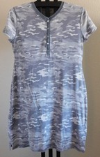 Chaps Ralph Lauren Camo Henley Dress Size XL Gray White Short Sleeve 100% Cotton