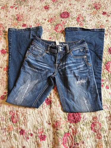 Justice Simply Low Stretch Denim Jeans distressed Flare Leg Size 14R