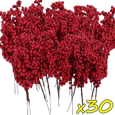 30x Red Berry Picks with Hawthorn Red Berries Branches Artificial Home Decor