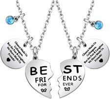 2Pcs Silver Best Friends Forever Necklace Set Gift with Heart-Shaped Pendants En