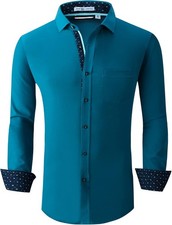 Mens Dress Shirt Wrinkle Free Regular Fit 4-Way Stretch Button Down Shirts