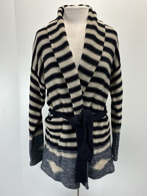 LRL Ralph Lauren Jeans Cardigan Sweater M Navajo Striped Linen Belted Southwest