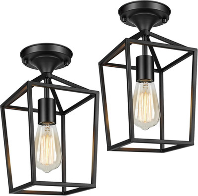 2-Pack Farmhouse Semi Flush Mount Ceiling Light Fixtures for Hallway, Industrial