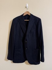 Drake’s London Chalk Stripe Blazer Suit Jacket Navy Blue Wool 42